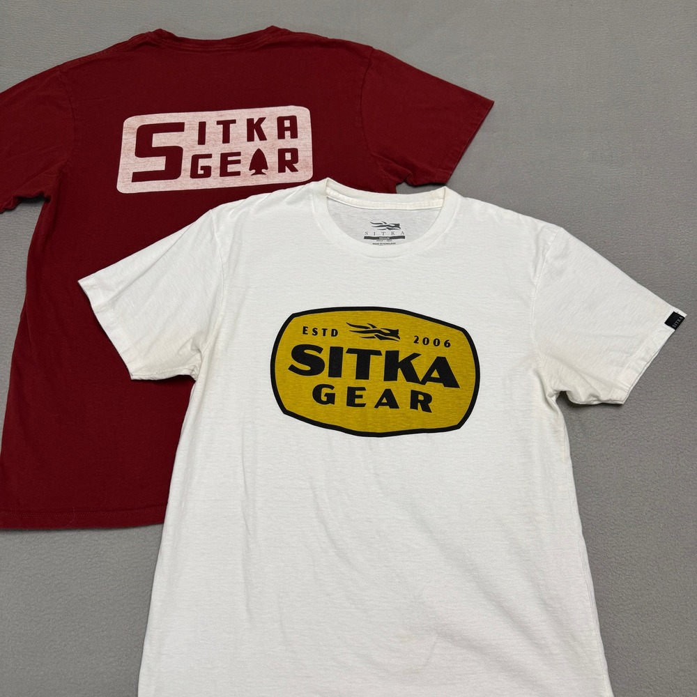Sitka Gear T Shirt Lot Men Medium White Burgundy Organic Cotton Graphic Outdoor